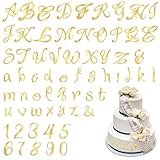 Tyqour 64 Stück Buchstaben Tortendeko, Gold Acryl Kuchen Deko Tortendeko Zahlen 0-9 und A-Z Großbuchstaben Kleinbuchstaben für Feier Geburtstag Hochzeit Jubiläum Party