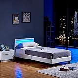 Home Deluxe - LED Bett Astro - Weiß, 90 x 200 cm - inkl. Matratze und Lattenrost I Polsterbett Design Bett inkl. Beleuchtung