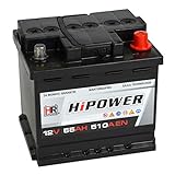 HR HiPower Autobatterie 12V 55Ah 510A/EN Starterbatterie ersetzt 44Ah 45Ah 46Ah 50Ah 60Ah 62Ah