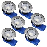 ELG Leuchten 6 x LED Einbaustrahler Dimmbar 240V,Silber-Matt,Einbauleuchten,Deckenspots,Downlight,7,5W,600-650LM,2800-4000K,IP54,68