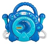 Idena 40284 - CD Player Sing Along für Kinder, tragbar und batteriebetrieben, mit LED Display, Anti-Schock und zwei Mikrofonen für Karaoke, hellblau