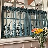 FHUILI Scheibengardine Sheer Landhaus Glasvorhänge Moderne Tavernenvorhänge Küche/Bad/Tür Kurze Vorhänge (dunkelgrün)
