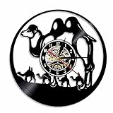 Tbqevc Camel Family Silhouette Wanduhr, Desert Animal Vinyl Hanging Chronograph Kinderzimmer Dekoration 12 Zoll