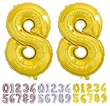 Luftballon Geburtstag Nr. 88 XXL Gold - Riesen Folienballon in 70 cm Geburtstagsdeko | Ballon Zahl Deko zum Geburtstag | fliegt mit Helium