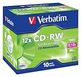 Verbatim CD-RW 700 MB, 10er Pack Jewel Case, CD Rohlinge beschreibbar, 52-fache Brenngeschwindigkeit mit langer Lebensdauer, leere CDs, Audio CD Rohling rewritable, CD leer