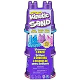 Kinetic Sand Schimmer Sand 3er Pack 340 g - 3 Farben Glitzersand aus Schweden in Burgenförmchen für kreatives, sauberes Indoor Sandspiel, für Kinder ab 3 Jahren