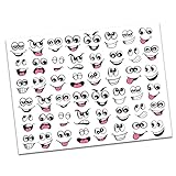 96 lustige Mund und Augen Aufkleber 28 x 21 cm witzige Sticker für Kinder basteln Deko Geschenke Scrapbooking schwarz weiß DIY selbstklebend R185 (1 Bogen)