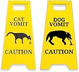 Cat Vomit Sign, Dog Vomit Sign, Cat Vomit Caution Sign,Cat/Dog Vomit Sign, Funny Cat Sign Decor, Cats Live Here Novelty Desk Sign, Yard Warning Sign, Gag Gift Sign for Coworker Pet Owner (2PCS)