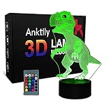 3D Dinosaurier Nachtlicht für Kinder Optische Täuschung Lampe, Dinosaurier Spielzeuge Geschenke für Jungen, 16 Farben Nachttischlampe mit Fernbedienung
