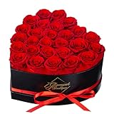 Glamour Boutique Forever Flowers Box in Herzform – konservierte Rosen, unsterbliche Rosen, die ein Jahr halten – Ewige Rose konservierte Blumen für die Lieferung Prime Muttertag & Valentinstag – Rot