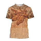 BBYOUTH 3D Wikinger Herren T-Shirt, Odin Myth Thor Hammer Tattoo Kunst Ultradünnes Sommer Paare Kurzarm Vikings Fanartikel (11 USA Größe),Odin god,XS