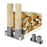 Relaxdays Holzstapelhilfe 2er Set, für Feuerholz, Kaminholzregal selber bauen, Brennholzstapelhalter, Metall, silber