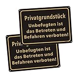 2 Stücke Schild, Privatgrundstück Unbefugten ist das Betreten und Befahren verboten，Aluminium-Metallschild, Größe: 25 x 35 cm