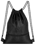 Jewan Rucksack mit Kordelzug, Turnbeutel Schwarz Sportbeutel für Herren Damen, Beutel mit Kordelzug, Verstellbar Gym Bag Gymsack mit Innentasche für Sport Reisen Schule S