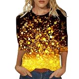 Weihnachts Oberteil Damen, Glitzer Bedruckt Oberteile Damen 3/4 arm Pailletten Drucken Shirt Festlich Elegant Große Größen Blusen Silvester Outfit Rundhals Pullover Party Festliche Top