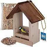 KOTARBAU® Vogelhaus Vogelfutterhaus zum Aufhängen 180 x 105 x 275 mm + Futter 0,5 kg Balkon Vogelfutterspender Holz Braun Futterhaus Vögel Vogelhaus Vogelhäuschen Futtersäule Vögel Vog