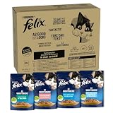Purina Felix Leckerlis Nassfutter für Katzen mit Thunfisch, Lachs, Kabeljau, Kabeljau, 80 Beutel à 85 g