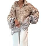 OCCOKO Mode Frauen Pailletten Pullover Oberbekleidung Mantel Glitter Lose Lange Strickjacke Pullover Damen Strickpullover Grobstrickpullover (White, S)
