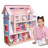 Infantastic® XXL Puppenhaus aus Holz mit LED - 3 Spielebenen, Möbeln/Zubehör, für 13cm große Puppen - Puppenvilla, Dollhouse, Kinder, Puppenstube, Spielzeug, Kinderzimmer, Schlafzimmer, Mädchen
