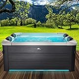 BRAST® Whirlpool MSpa Oslo Plus XXL mit Fester Außenwand | LED-Beleuchtung 20 einstellbare Farben für 6 Personen | 180x180x65cm | 140 Massagedüsen | Ganzjähriger Einsatz Winterfest | In & O