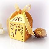 100 STK. Hochzeit Geschenkbox Gold, Gastgeschenke Hochzeit Schachtel mit ' Braut und Bräutigam ', Süßigkeiten Bonbons Schokolade Kartons Bonboniere Tischdeko für Hochzeitstag