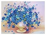 XIAOFANG DIY. Näharbeit Kreuzstich Kits Romantische Blaue Blume Vase Malerei auf Leinwand Punto de Cruz Cross-Stitch Home Decoration (Cross Stitch Fabric CT Number : 11CT Silk 57x43cm)