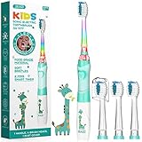 SEAGO Elektrische Zahnbürste Kinder ab 3-12 jahre Kinderzahnbürsten Elektrisch mit Farbigem Licht Smart Timer 4 Weich Bürstenköpfes Wasserdicht Baby Schallzahnbürste für Mädchen Jungen SG-977 (Grün)