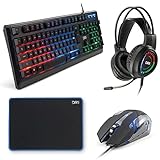 [Amazon Exclusive] DR1TECH Predator Gaming PC Bundle 4in1 - Gaming LED Tastatur mit Maus (6 Tasten) + LED Kopfhörer Mit Kabel und Mikrofon + Mauspad 25x35cm