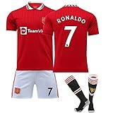 WYJZALLL 2022 Manchester-United Nr.7 Cristiano Ronaldo,Nr. 10 Rashford Trikot Set, Football T-Shirt Und Shorts, Erwachsene Fußballtrikot, Kinder Kurzarmtrikot Shorts Set (Color : Nr.7, Größe : 28kid)