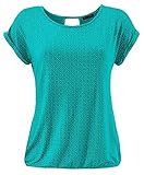 Fleasee Damen T-Shirt Rundhals Kurzarmshirt mit Allover Druck Sommer Bluse Casual Top, Grün, L