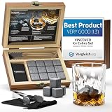 Whisky Steine Set - 12 Wiederverwendbare Basalt Eiswürfel, Zange + Stoffbeutel, Whiskey Ice Cubes Kühlsteine Bar Zubehör Cocktail Rocks Gin Stones Dekorationszubehör Geschenk Whisky