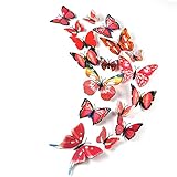 TUPARKA 36 Stück 3D Schmetterlinge Deko Schmetterling Wanddeko Butterfly Wandsticker 3D Wandtatoo Schmetterlinge Balkon Deko (Rot)