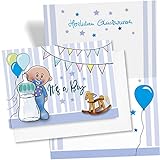 Karte zur Geburt Glückwunschkarte Junge - Baby Grusskarte als Geschenk Karten | Blau Glueckwunschkarte für Babyparty | Glueckwunsch Geburtskarte Babykarte - By derdesignshop