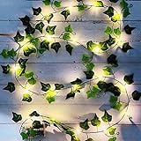 1 Stück Efeu Künstlich, 2M Fake Efeu Girlande mit 20 LED-Licht, Lichterkette mit Blumengirlande ​Hängend Pflanzen für Innenberei, Schlafzimmer, Zuhause, Garten, Büro, Hochzeit, Party Deko