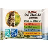 IAMS Naturally Katzenfutter Nass in Sauce - hochwertiges Nassfutter mit Fleisch und Fisch für erwachsene Katzen, Land & Sea Collection, 4 x 85 g