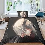 MUNHOZ Bettwäsche Type B 3D Effekt Bettwäsche Set Weich Gemütlich Mikrofaser Wendebettwäsche Mit Reißverschluss NieR Automata Bettbezug Und Kissenbezug Jungen Und Mädchen Erwachsene Single（135x200cm）