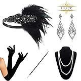 KQueenStar 1920er Jahre Zubehör Set Flapper Kostüm Accessoires für Damen 20s Gatsby Jahre Stirnband Kopfschmuck Perlen Halskette Handschuhe Zigarettenspitze (Black6), Black D,