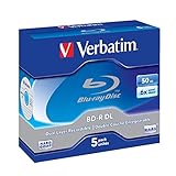 Verbatim BD-R Dual Layer Blu-ray Rohlinge 50 GB, Blu-ray-Disc mit 6-facher Schreibgeschwindigkeit, mit Kratzschutz, 5er-Pack Jewel Case, Blu-ray-Disks für V