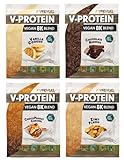 Vegan Proteinpulver Probenpaket 8x30 g - V-PROTEIN 8K Blend mit 4 leckeren Geschmacksrichtungen – 2 Proben pro Geschmack - unglaublich lecker & cremig | Pflanzliches Eiweißpulver mit 78% Eiweiß