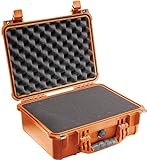 PELI 1450 Sturzfester Koffer für Empfindliches Equipment, IP67 Wasser- und Staubdicht, 15L Volumen, Hergestellt in Deutschland, Mit Schaumstoffeinlage (Anpassbar), Orange