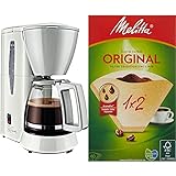 Melitta M720-1/1 Single5 M 720-1/1, Filterkaffeemaschine für kleine Haushalte, Filter-Kaffeemaschine, Kunststoff, 1.2 liters, Glaskanne Weiß/Grau & Filtertüten Naturbraun 1 X 2 / 40