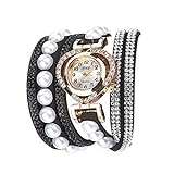 Damen Armband Uhr, Luotuo Frauen Luxus Dial Analog Quartz Armbanduhr Mehrere Samt Gurte mit Glänzender Kristall und Perle, 40CM Uhrenarmbänder, 26MM Exquisit Schmuck