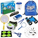 Joyjoz Outdoor Explorer Set für Kinder, Nature Explorer Kit, Käferbehältnis mit Spinne, Fernglas für Kinder, Schmetterlings Netzen, Lupe, Taschenlampe, Kompass, Thermometer und Pfeife