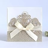 BOANUT 100 Stück Glitzer-Blumen-Laserschnitt-Hochzeitseinladungskarten-Sets mit exquisitem Muster, Umschlag, leeres Innenblatt und Band, für Brautparty-Verlobungsfeier