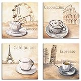 Artland Leinwandbilder auf Holz Wandbild Bild Set 4 teilig je 20x20 cm Quadratisch Essen Getränke Kaffee Malerei Creme Cappuccino Cafe Espresso S6MM
