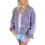 Winkinlin Damen-/Mädchen-Jacke, Oversize-Bluse, langärmelig, Webkante, Mantel mit Tasche, Lila Cord, 36