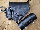 ORLETANOS Diablo Skull Set inkl. Werkzeugrolle Schädel kompatibel mit Harley Davidson Schwingentasche Rolle HD Satteltasche Komplettset Leder Echtleder schwarz Tool roll Box