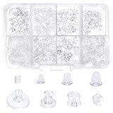 TOAOB 600 Stück Ohrstecker Silikon Ohrring Stopper Klar Gummi Ohrstopper Ohrringe Verschlüsse Kunststoff Ohrring Rücken Earring Backs 8 Stile für Haken Ohrstecker DIY Schmuckherstellung
