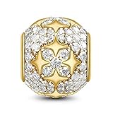 GNOCE 'Shinning Star S925 Sterling Silber Zirkonia Charm Perlen Geschenk für Sie Geeignet für Halskette passen alle großen Marken von Armband 18k Vergoldung