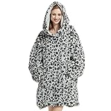 Decke Hoodie, übergroße tragbare Decke, eine Größe passt alle, weiche warme Kapuze nupfelte Decke Sweatshirt, Bequeme Kunstpelz Decke Sweatshirt für Erwachsene, grau Leopard Print mit großer Tasche